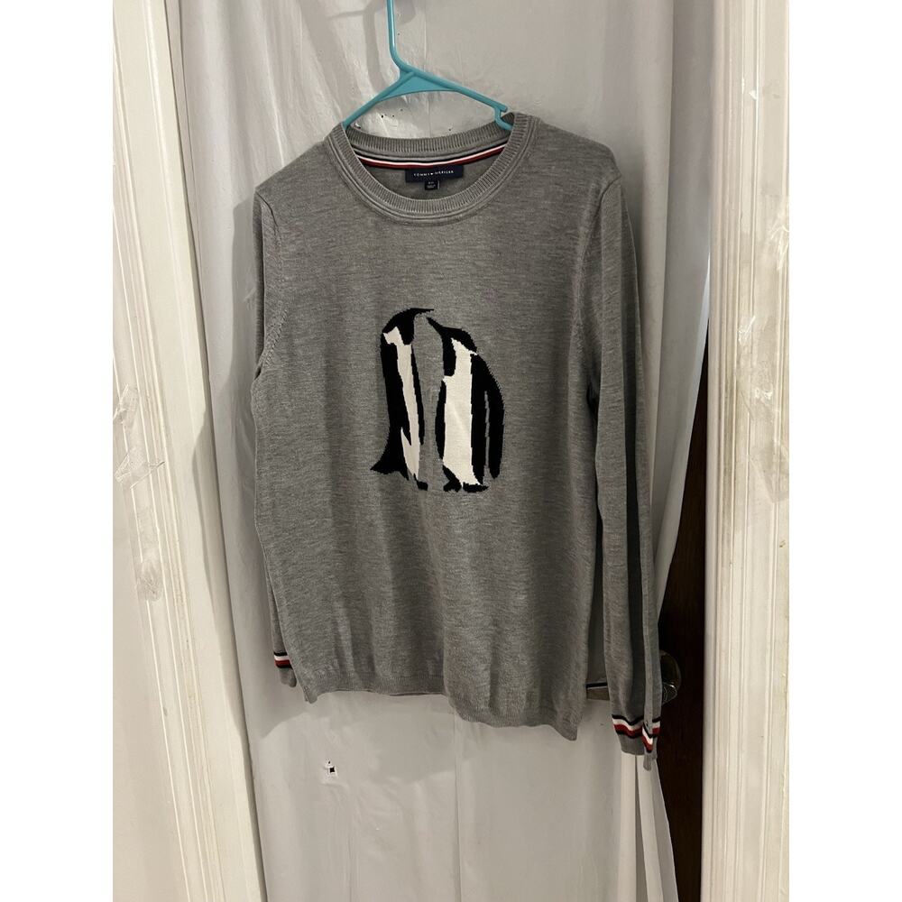 Tommy Hilfiger Gray Penguin Print Sweater Sz L